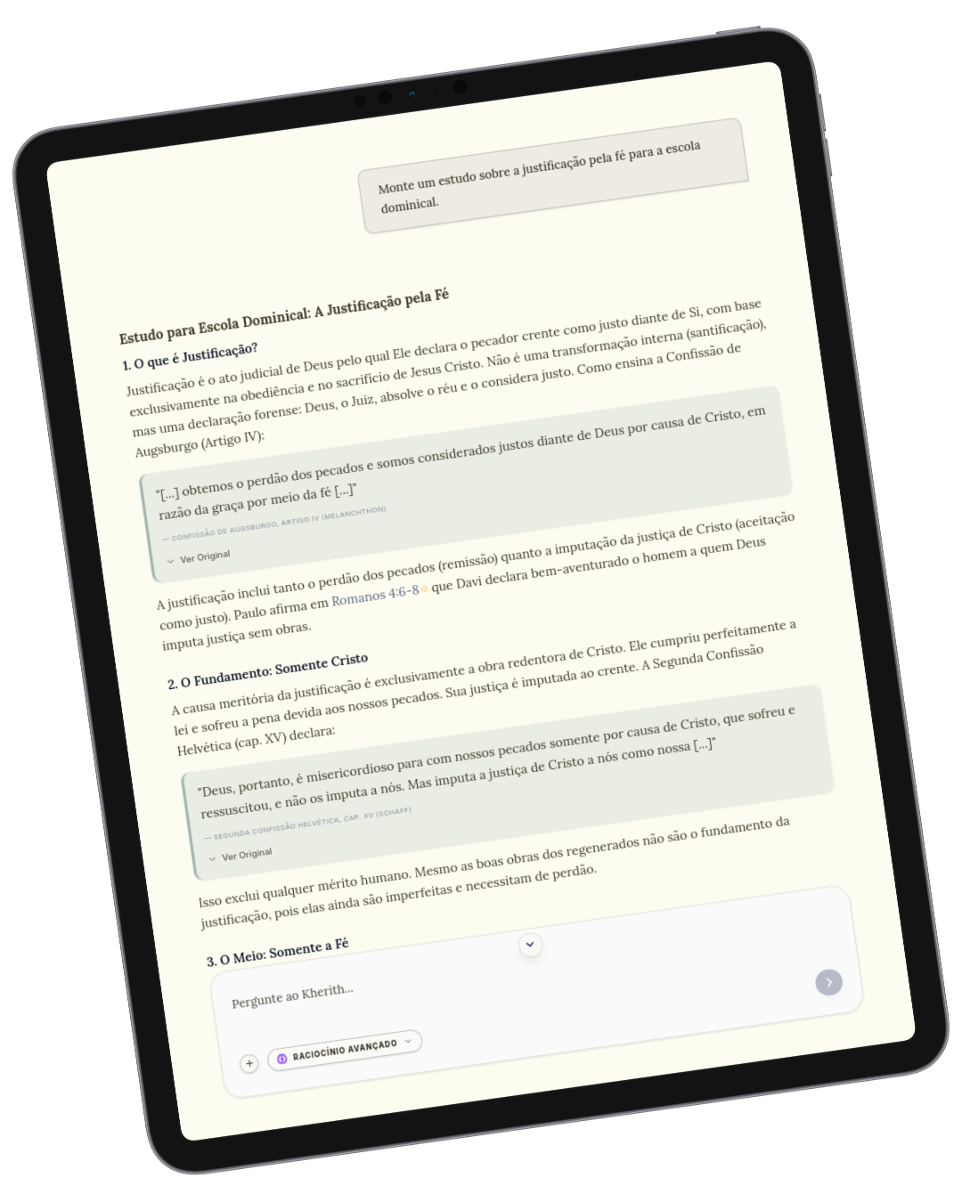 Interface do aplicativo Kherith